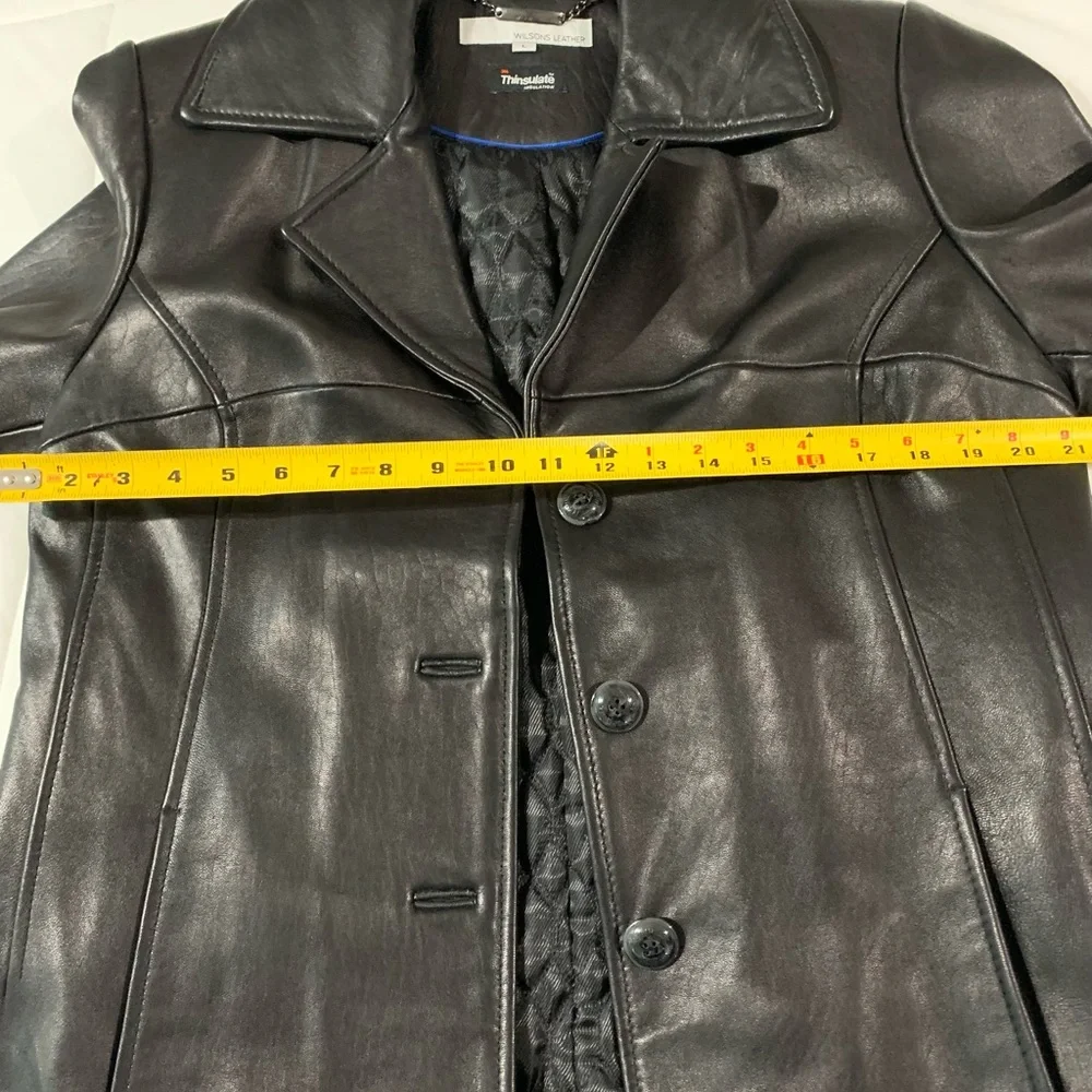 🖤 Like NEW! Wilsons Black Genuine Leather Full Knee Length Coat, L,Large - Picture 6 of 9